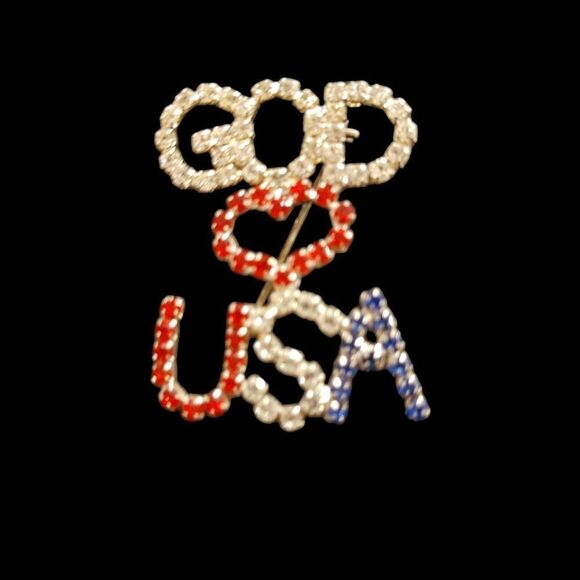 WOMEN'S GOD USA RED, WHITE, BLUE PIN BROOCH. - Picture 2 of 3